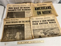 Man On the Moon Vintage News Papers