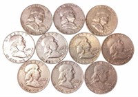 (10) 1961 Benjamin Franklin Silver Half Dollars