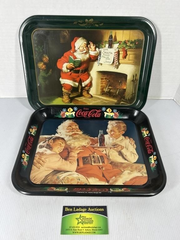 2 Christmas Coca Cola Decorative Trays