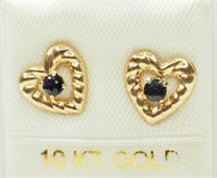 30V- 10k Yellow Gold Blue Sapphire Heart Earrings