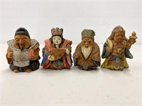 Set of 4 Hand-Carved Wooden Figurines