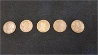 (5) 1913D Lincoln Wheat Pennies