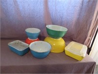 GROUP OF PRIMARY MIXING BOWLS & REFRIGERATOR