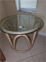 Round Glass Top Bamboo Base End Table