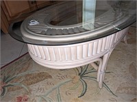 Oval Glass Top Bamboo Base Cocktail Table