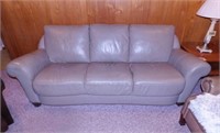 Gray leather 3 cushion sofa couch, 92" wide