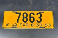 1953 WEST VIRGINIA LICENSE PLATE #7863