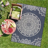 Indoor/Outdoor Rug - Medallion Blue/White  8x10