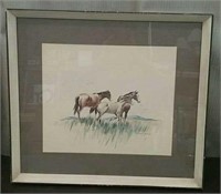 Watercolor Of 3 Horses, By Stanley M. Long,