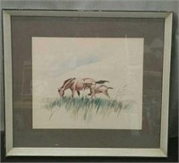 Watercolor Of 2 Horses, By Stanley M. Long,
