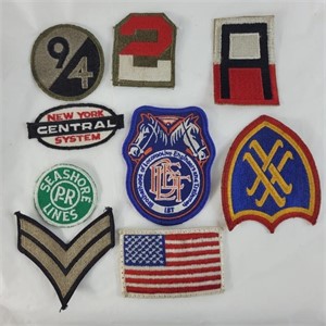 Various patches including vintage Army badge and