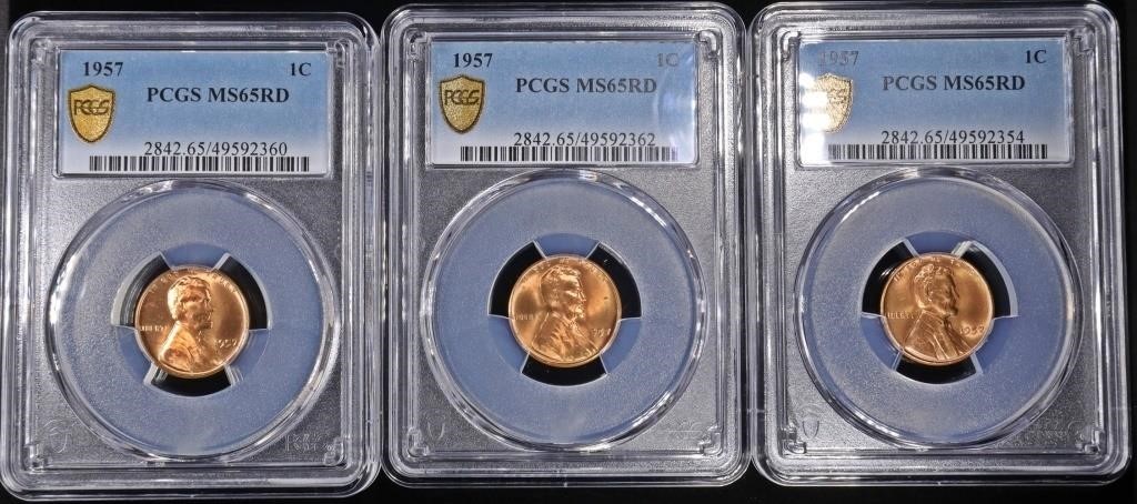 (3) 1957 LINCOLN CENTS PCGS MS65RD