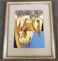 Edie Abnet signed watercolor - horses - 19" x 23"