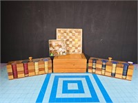 Stone checkerboard and poker chips some vintage