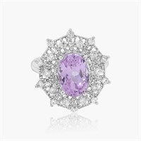 14K WHITE GOLD 4.00CT KUNZITE 1.00CT DIAMOND RING