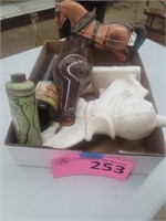 Glass Horse And Bottles W/ misc. Items- Flat
