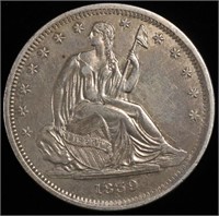 1839 NO DRAPERY SEATED LIBERTY HALF DOLLAR CH AU