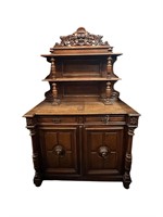 European Carved Wood Serving Cabinet w/ Lion Heads
