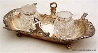 Edwardian English Silver Repousse Inkstand