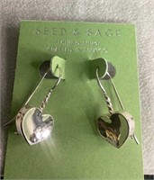 Sterling Silver Seed & Sage Heart Earrings