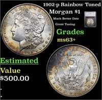 1902-p Morgan Dollar Rainbow Toned 1 Graded ms63+