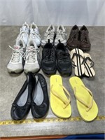 Shoes and sandals, most appear to be size 9