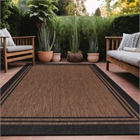 Bordered Outdoor Rug Washable 5x7 Nut Brown