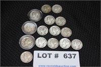 15 Silver Mercury Dimes