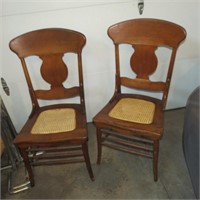 Pair of Oak Caned Kitchen Chairs
