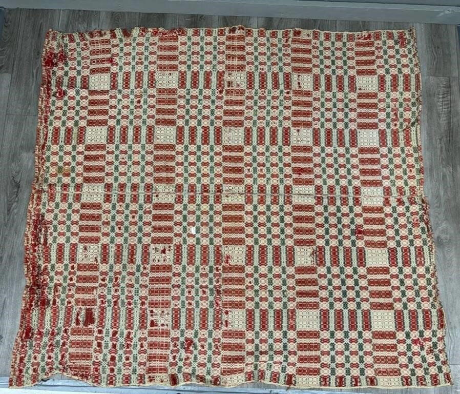 Antique Green and Red Overshot Coverlet