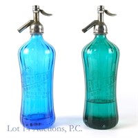 Blue & Green A. Ebert Glass Seltzer Bottles