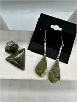 .925 Sterling Silver Green Stone Jewelry Set