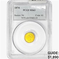 1874 Rare Gold Dollar PCGS MS63