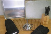 Knives, Funnel, Cookie Sheets, Oven Mitt +