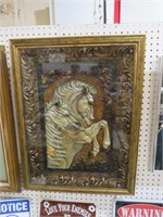 GOLD ORNATE FRAME SHADOW BOX 3 D HORSE IMAGE