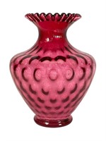 Fenton Cranberry Reverse Thumbprint Vase