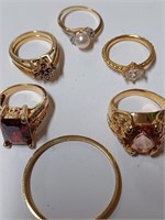 Goldtone Ring Lot w/ Various Designs- Pearl, Red