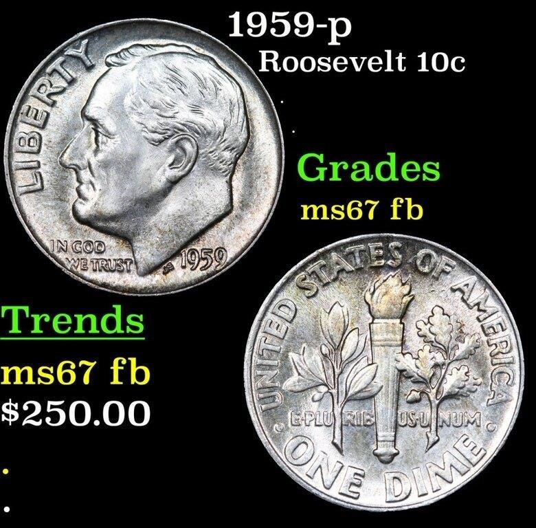 1959-p Roosevelt Dime 10c Grades Gem++ Full Bands