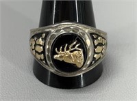 Sterling Silver 'Elk' on Black Onyx stone ring