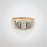 Vintage Elongated Emerald Diamond Engagement Ring