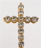 14K Yellow Gold & Diamond Cross Necklace.