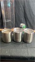 Set of Yeti tumblers & storage box, 1 missing lid