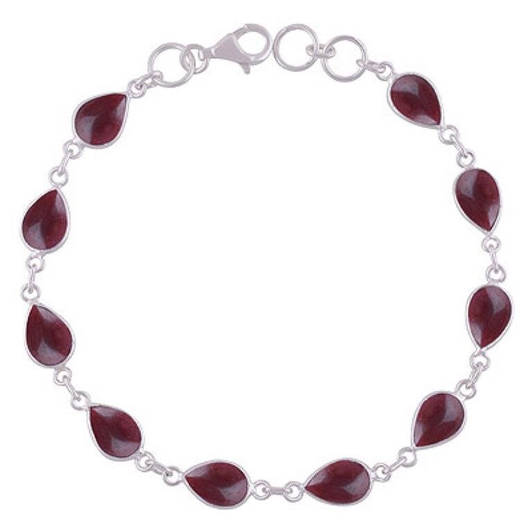 Sterling Silver Pear Cut Garnet Bracelet