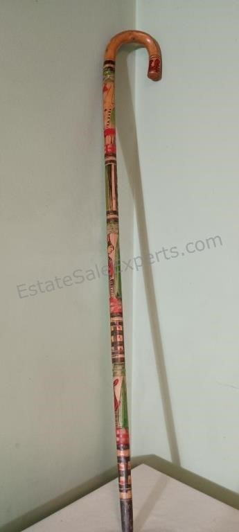 Carved and Painted Walking Cane - Mexico 36"