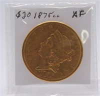 1875-CC $20 Gold Liberty XF