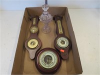 Barometers and perfume bottle, as is