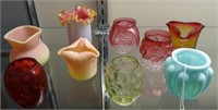 9 ANTIQUE ART GLASS TOOTHPICK HOLDERS