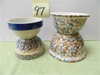 (4) Western Stoneware Spongeware Crock Bowls