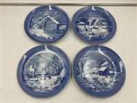 4 Currier & Ives Winter Themed Plates Decor DH