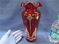 gorgeous red fenton signed vase  - 11in tall